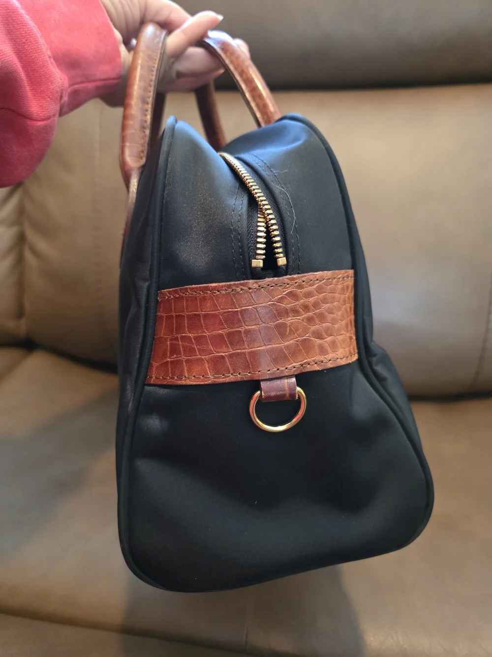 Valentino Garavani Sport Black and Brown Nylon Top-Handle - Picture 3 of 12